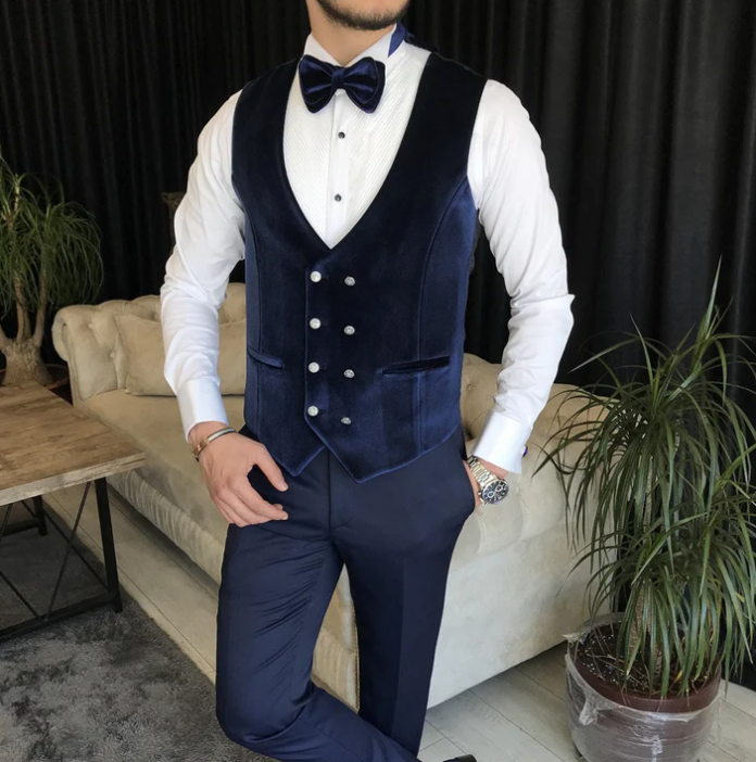 Mazonni Blue and White Slim-Fit Tuxedo 3-Piece