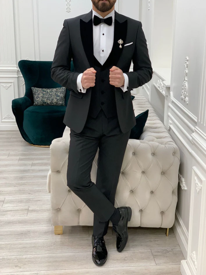 Mazonni Black Velvet Slim Fit Tuxedo