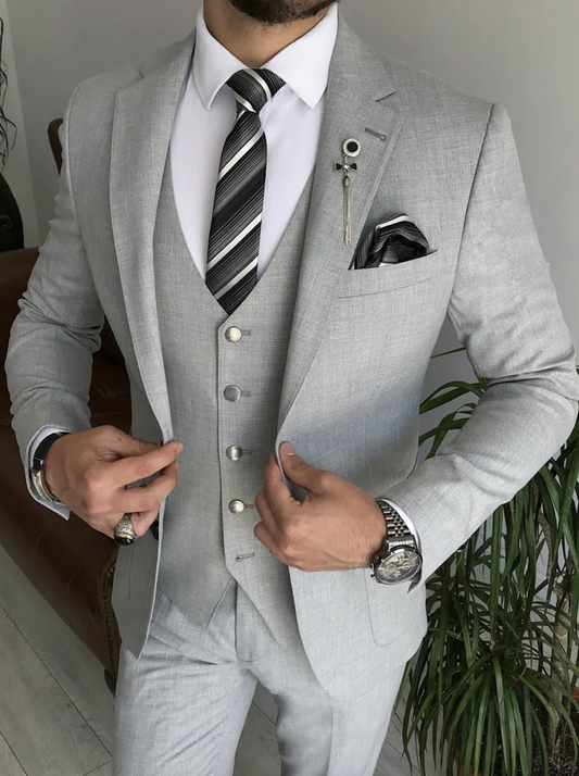 Mazonni Cagliari Grey Slim-Fit Suit 3-Piece