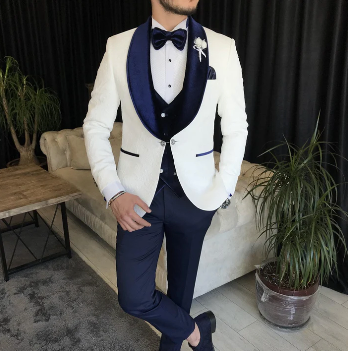 Mazonni Blue and White Slim-Fit Tuxedo 3-Piece