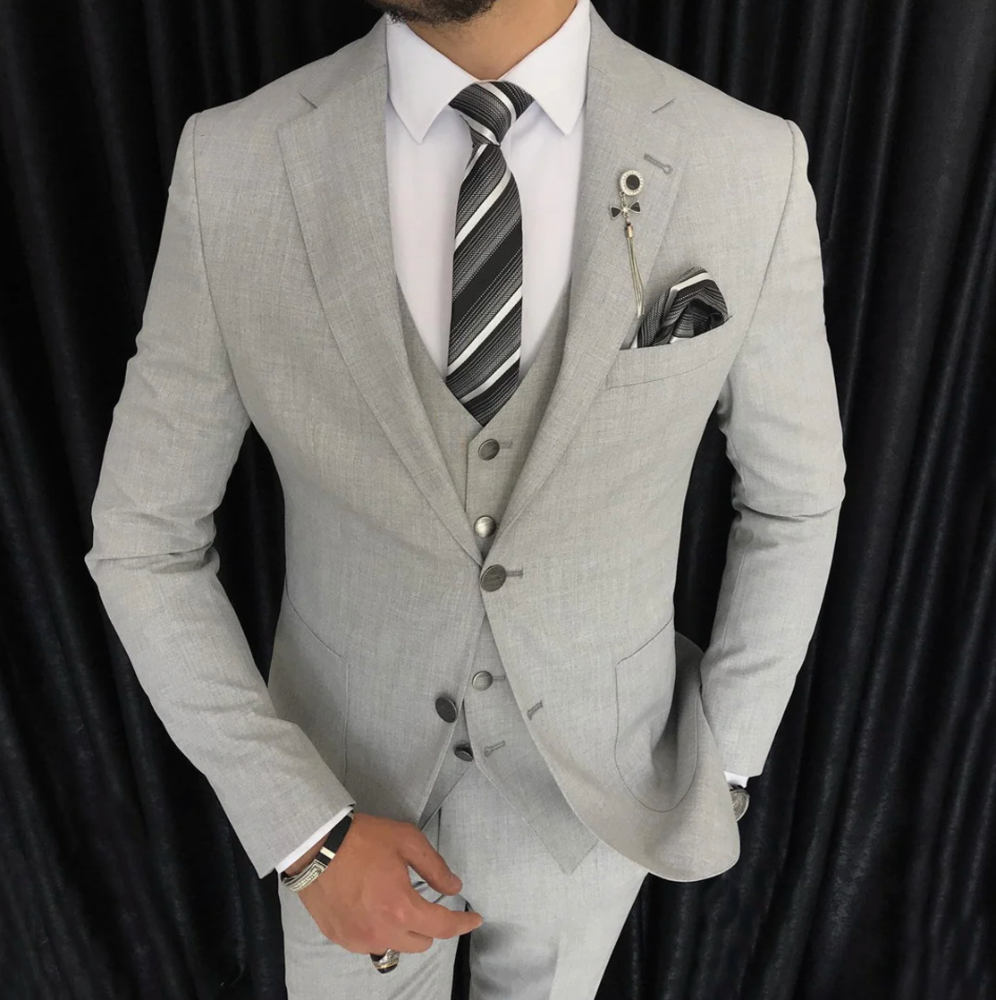 Mazonni Cagliari Grey Slim-Fit Suit 3-Piece