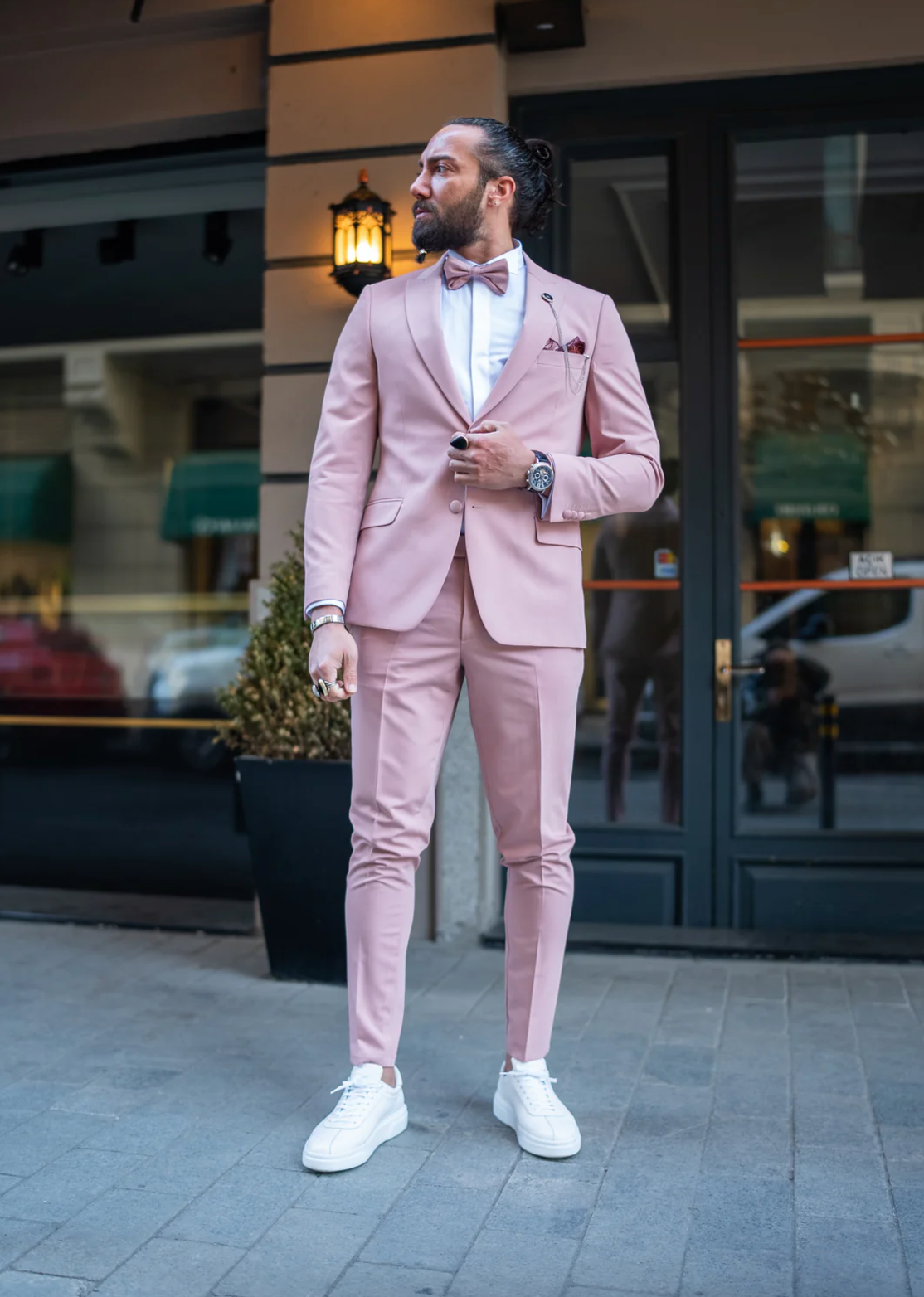 Mazonni Watt Slim Fit Special Design Pink Plain Tuxedo Suit