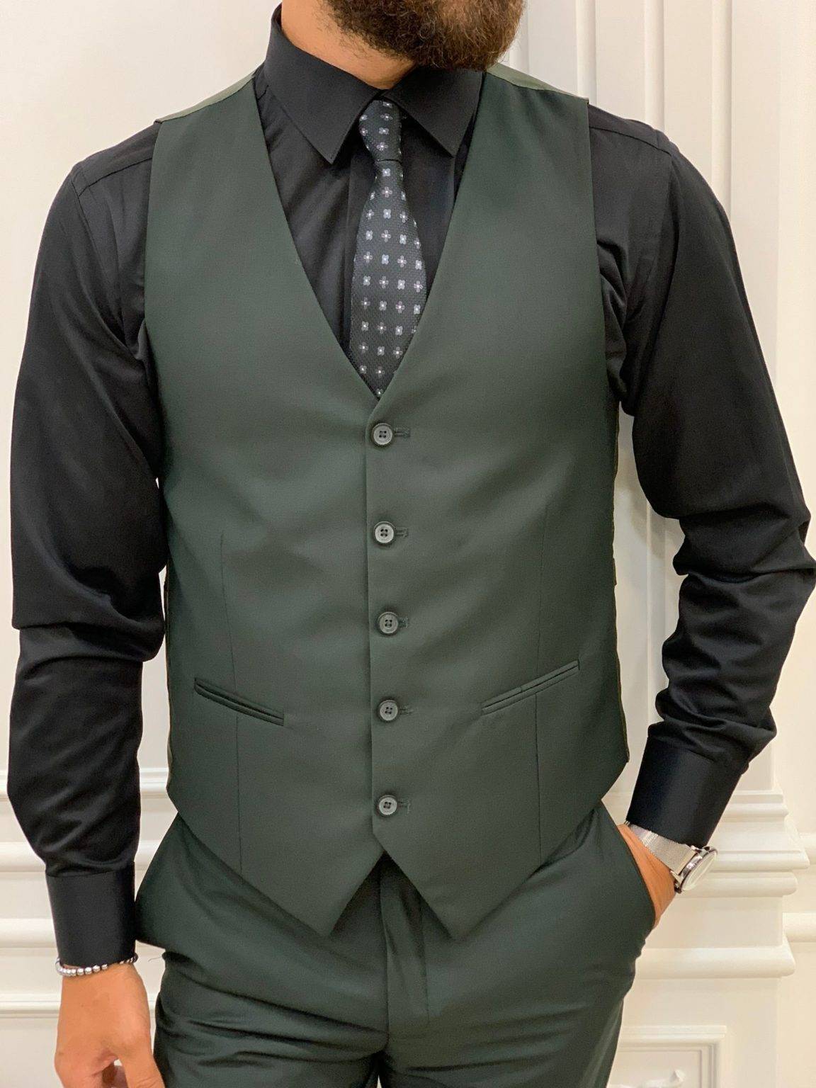 Mazonni Bussi Green Slim Fit Peak Lapel Suit