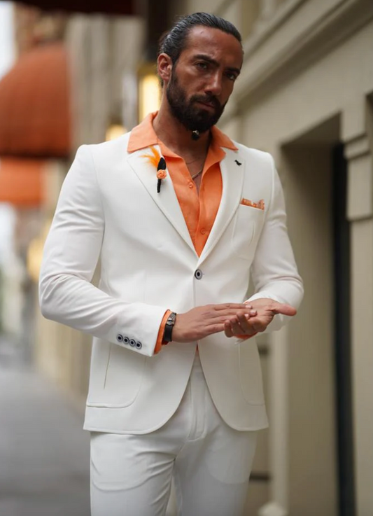 Mazonni Serra White Slim Fit Combination Suit