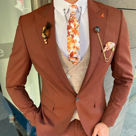 Mazonni Saxonwood Rust Slim Fit Peak Lapel Combination Suit