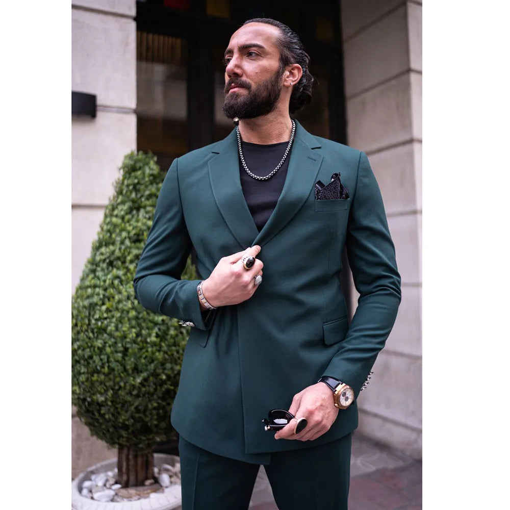 Mazonni Bath Green Slim Fit 2 Piece Double Breasted Buckle Suit