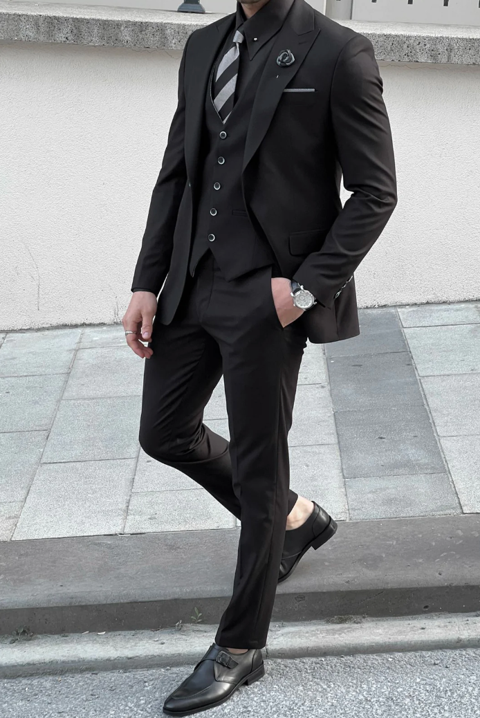 Mazonni Simon Sim Fit Black Woolen Suit