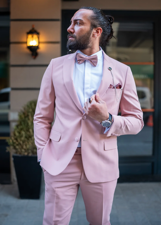 Mazonni Watt Slim Fit Special Design Pink Plain Tuxedo Suit