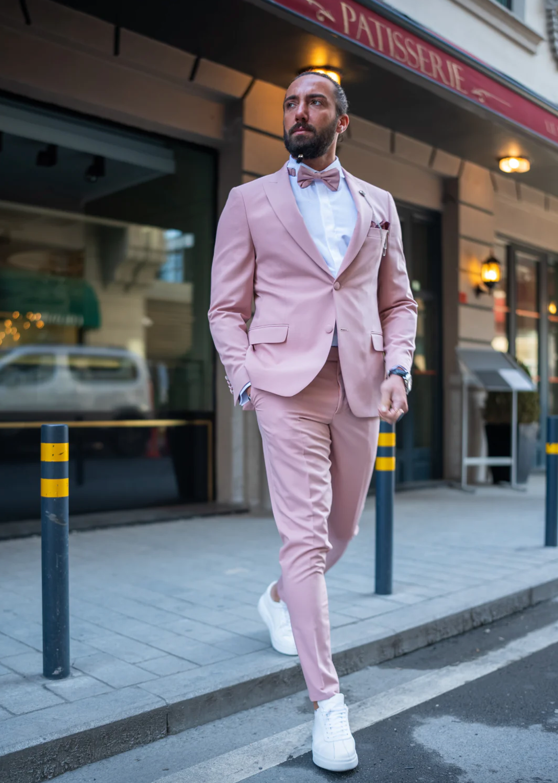 Mazonni Watt Slim Fit Special Design Pink Plain Tuxedo Suit