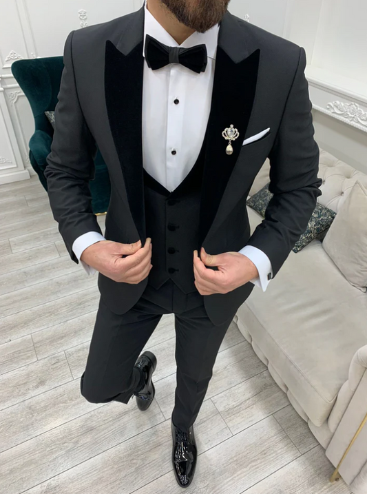 Mazonni Black Velvet Slim Fit Tuxedo