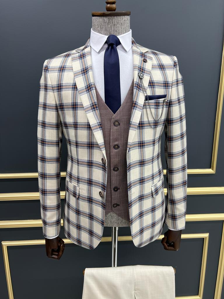 Benson Slim fit Plaid Striped Blue Suit