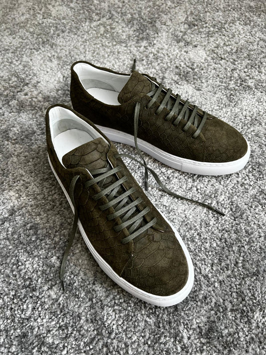 Mazonni Amato Special Edition Rubber Sole Suede Leather Khaki Sneakers