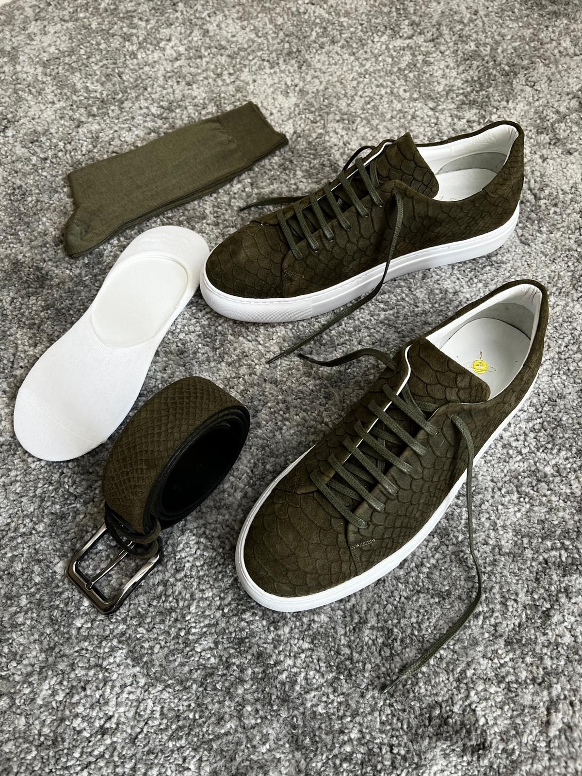 Mazonni Amato Special Edition Rubber Sole Suede Leather Khaki Sneakers