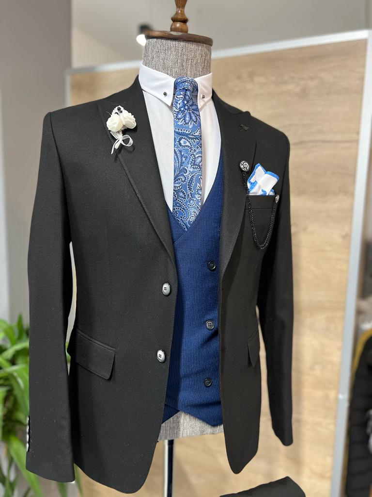 Mazonni Morton Black Slim Fit Peak Lapel Suit