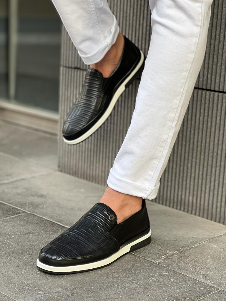 Benson Checkered Rubber Sole Black Casual Loafer