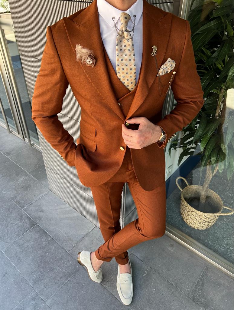 Mazonni Danielle Rust Slim Fit Peak Lapel Suit