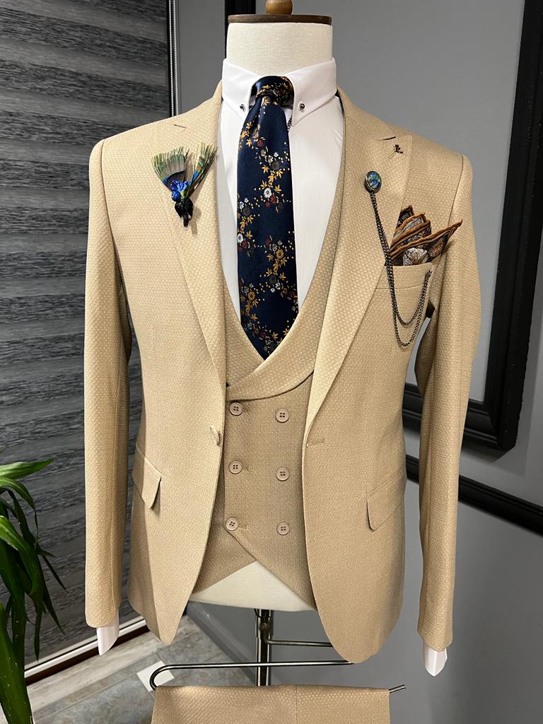 Mazonni Dayton Beige Slim Fit Peak Lapel Suit