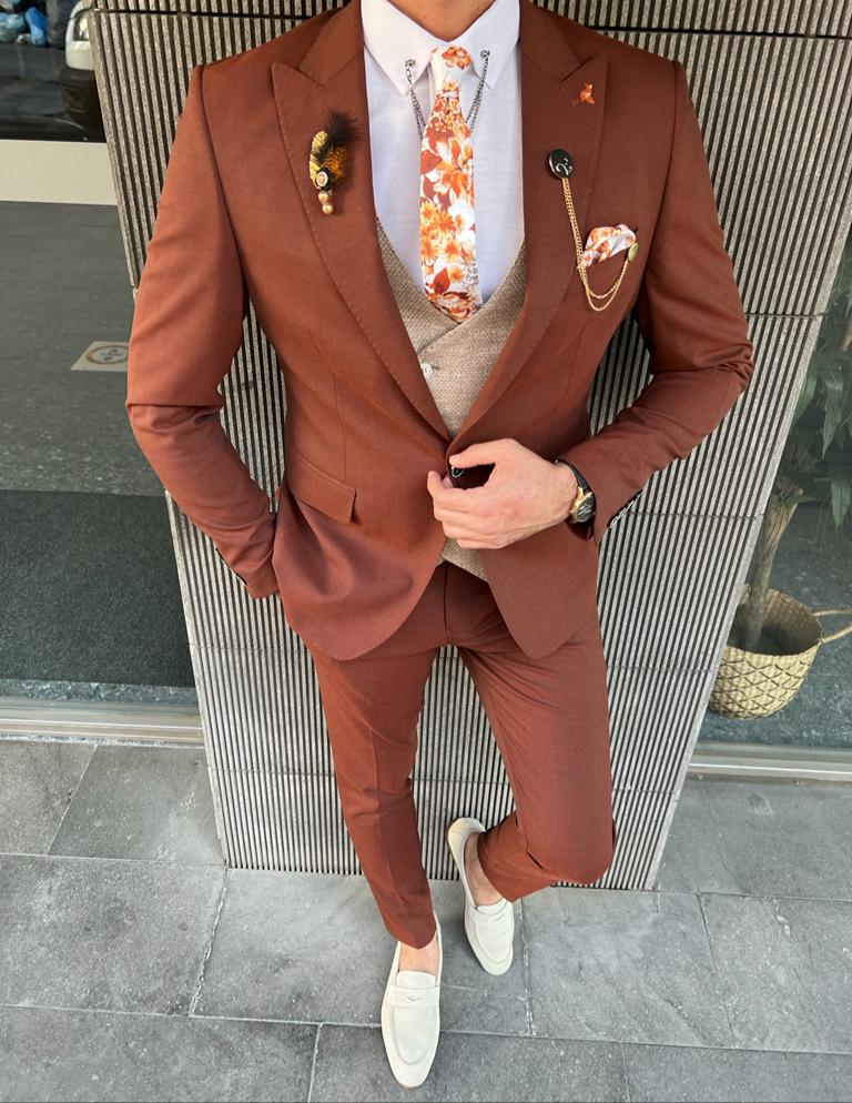 Mazonni Danielle Rust Slim Fit Peak Lapel Combination Suit