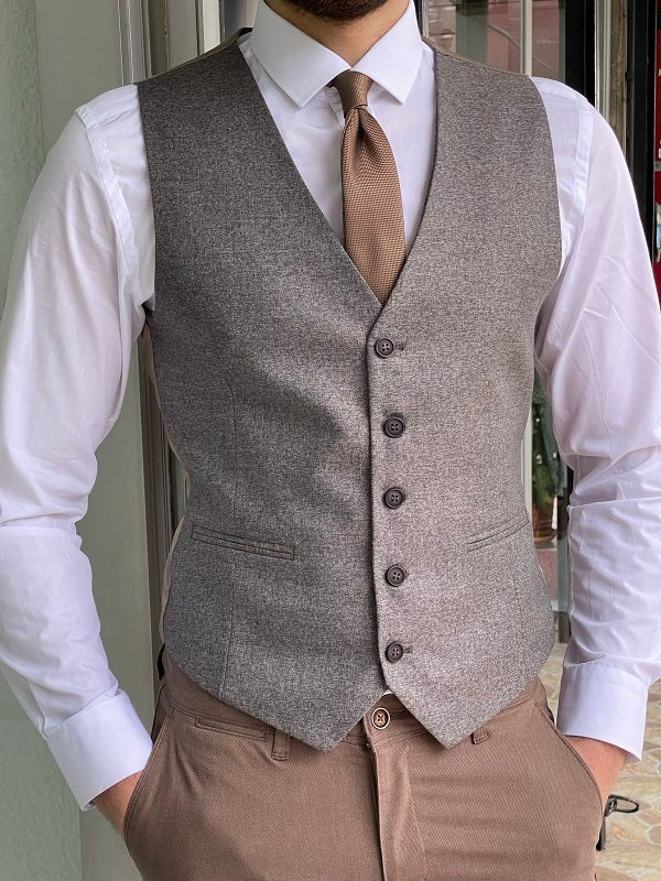 Mazonni Grant Beige Slim Fit Wool Vest