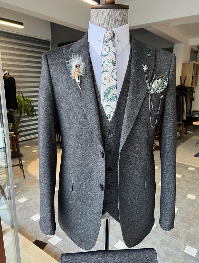 Mazonni Louis Khaki Slim Fit Peak Lapel Suit