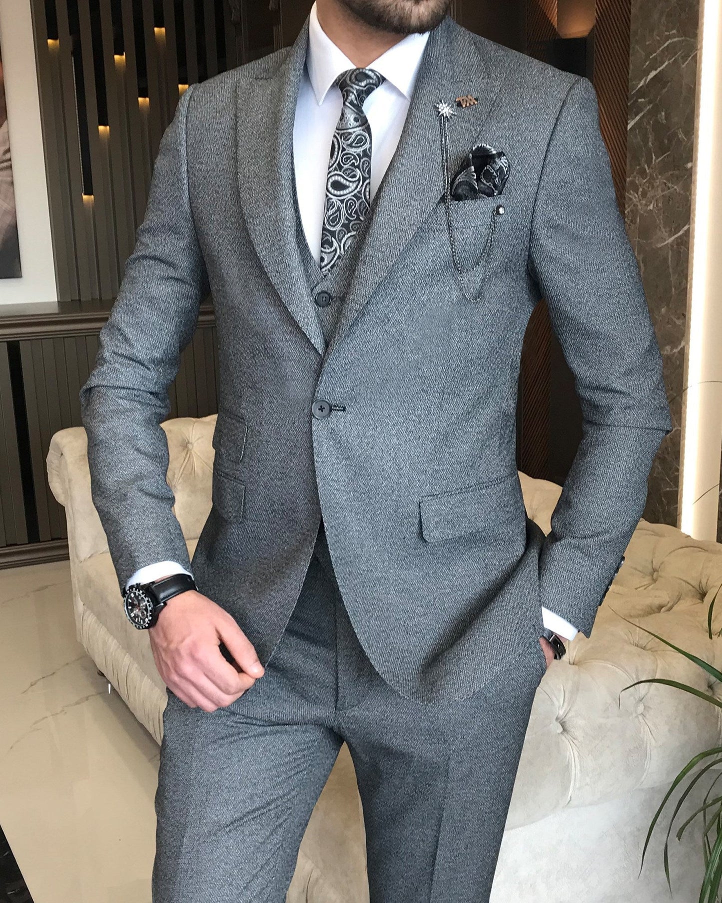 Mazonni Amato Slim Fit Gray Suit