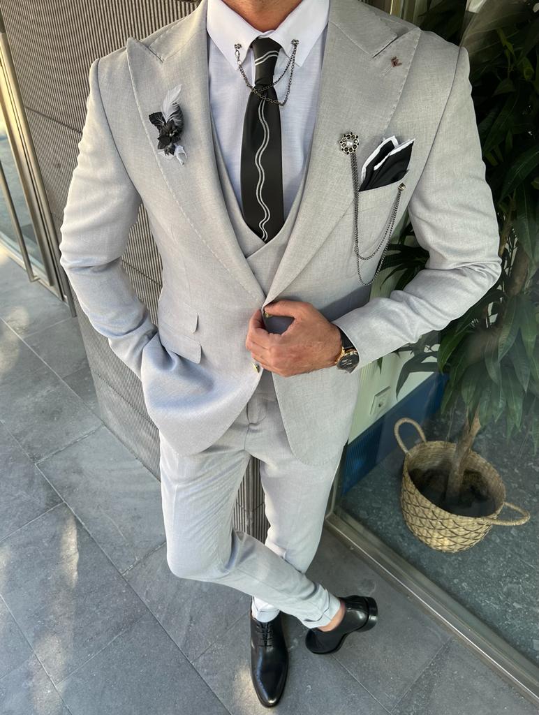 Mazonni Danielle Gray Slim Fit Peak Lapel Suit