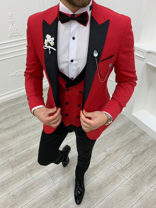 Napolia Red Slim Fit Tuxedo