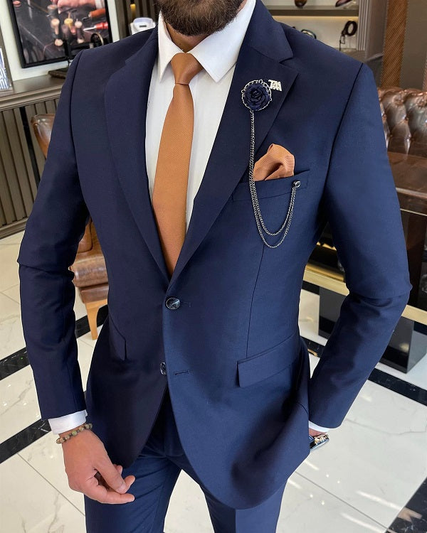 Mazonni  Sheffield Navy Blue Slim Fit 2 Piece Notch Lapel Suit