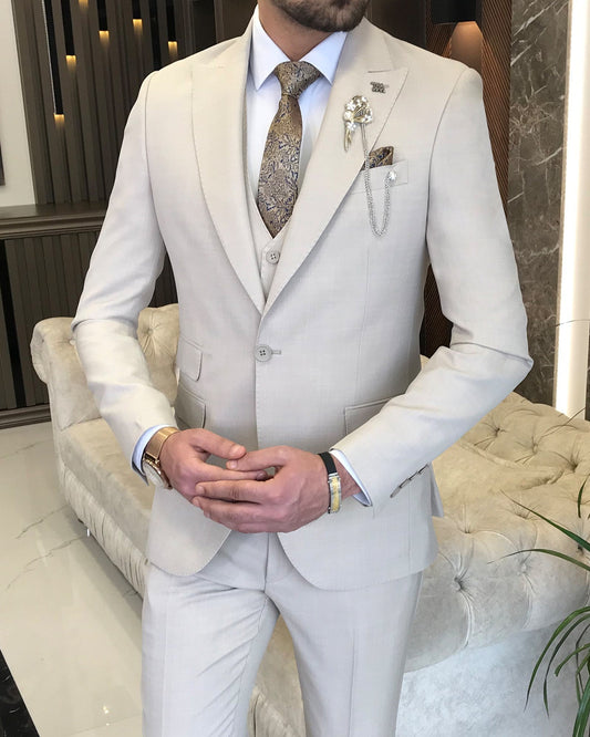 Mazonni Amato Slim Fit Beige Suit