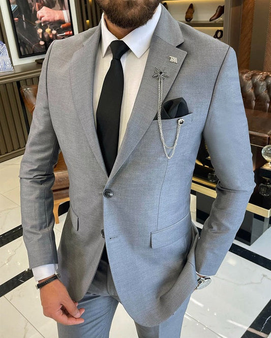 Mazonni  Sheffield Gray Slim Fit 2 Piece Notch Lapel Suit