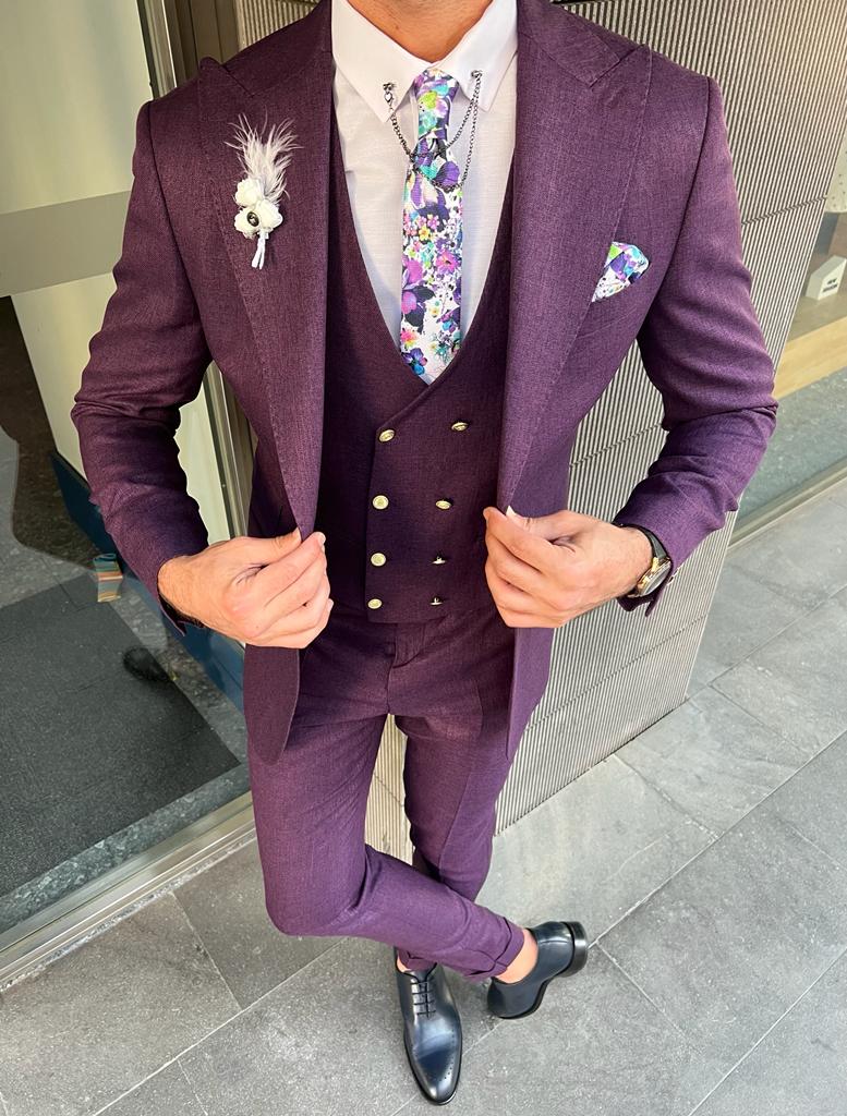 Mazonni Danielle  Purple Slim Fit Peak Lapel Suit