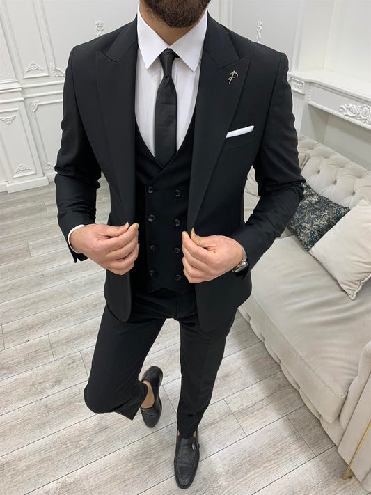 Shagori Black Slim Fit Peak Lapel Suit