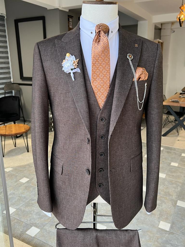 Mazonni Louis Brown Slim Fit Peak Lapel Suit