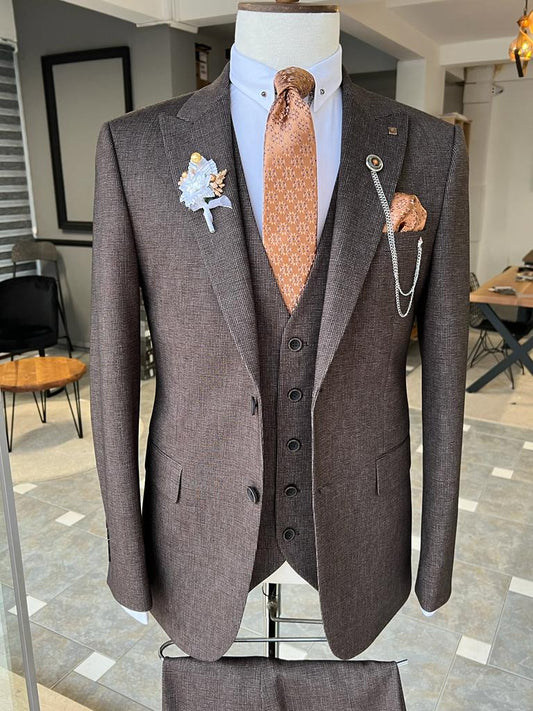 Mazonni Louis Brown Slim Fit Peak Lapel Suit