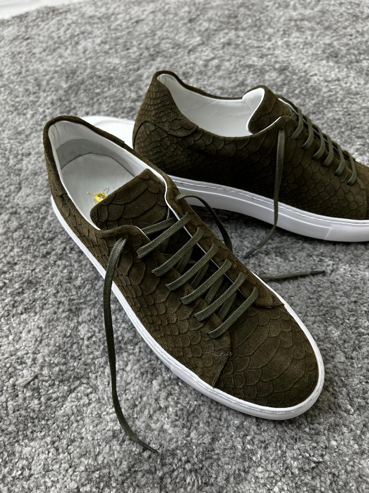 Mazonni Amato Special Edition Rubber Sole Suede Leather Khaki Sneakers