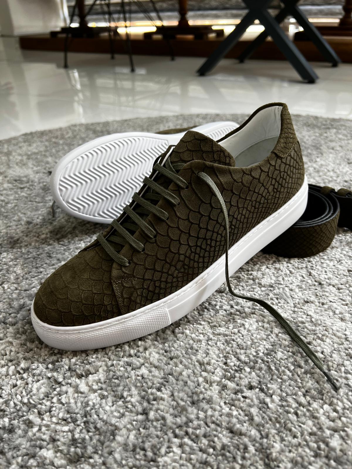 Mazonni Amato Special Edition Rubber Sole Suede Leather Khaki Sneakers