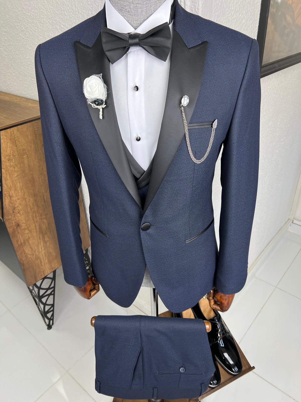 Luxe Slim Fit Dovetail Collared Navy Blue Tuxedo