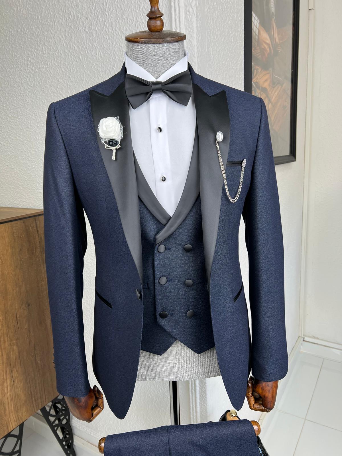 Luxe Slim Fit Dovetail Collared Navy Blue Tuxedo