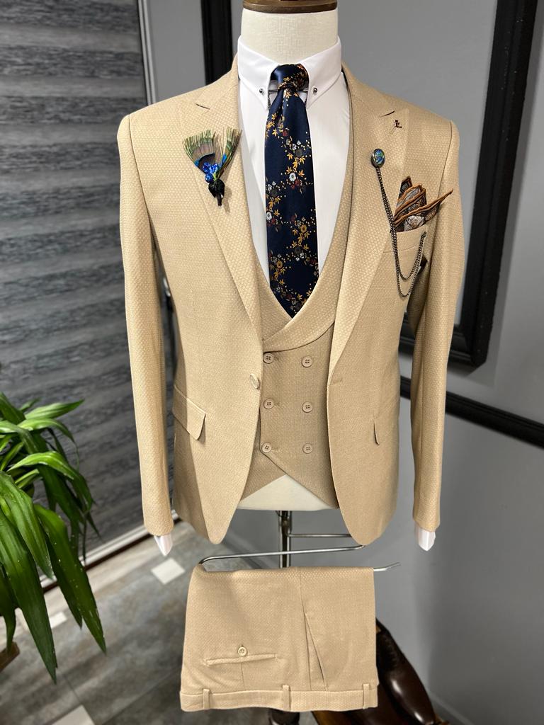 Mazonni Dayton Beige Slim Fit Peak Lapel Suit