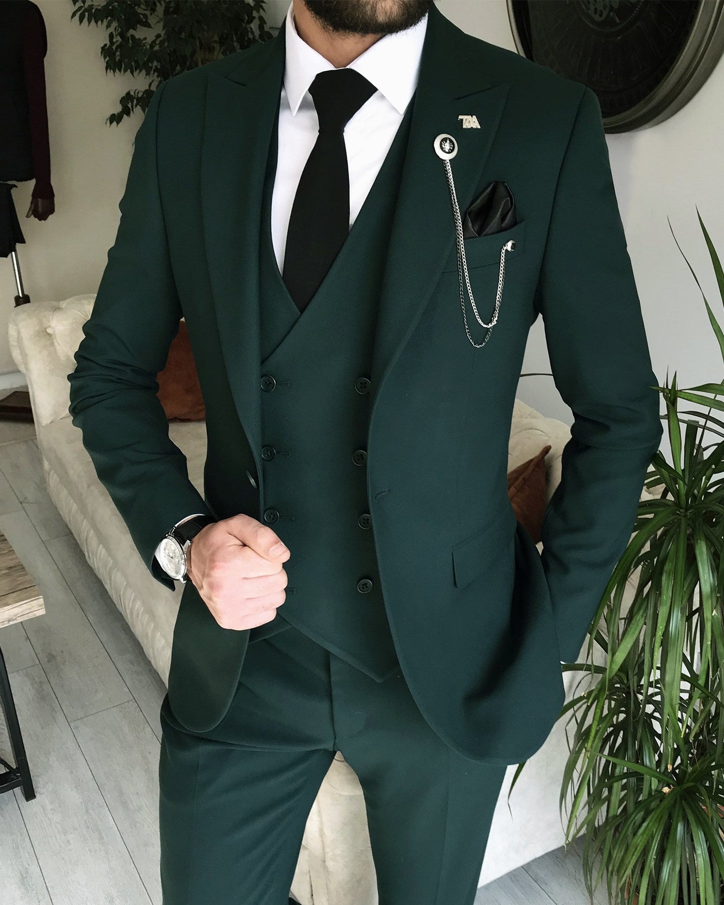 Mazonni Amato Slim Fit Dark Green Suit