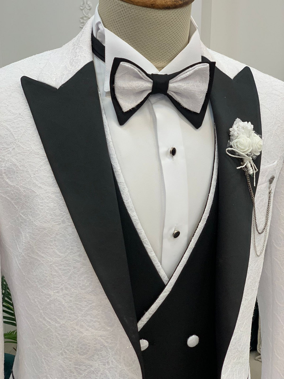 Partoni Diamond White Slim Fit Tuxedo