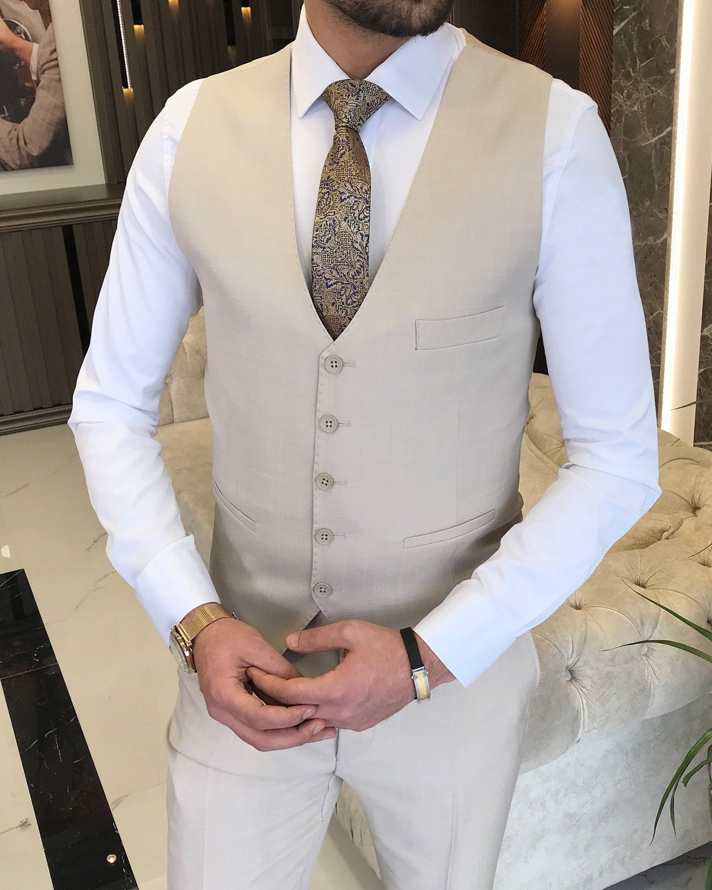 Mazonni Amato Slim Fit Beige Suit