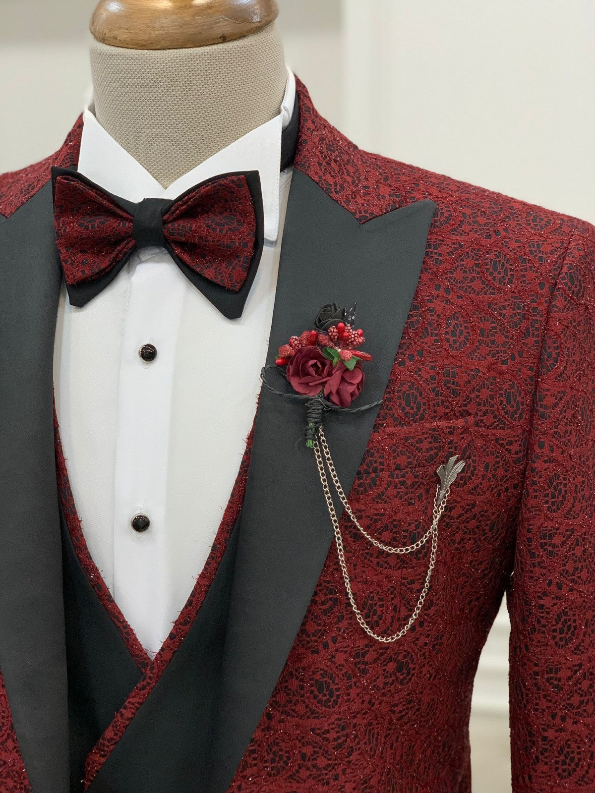 Partoni Diamond Burgundy Slim Fit Tuxedo