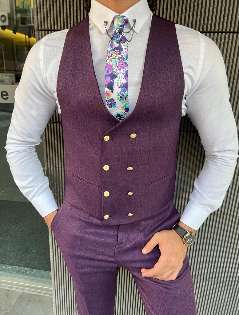 Mazonni Danielle  Purple Slim Fit Peak Lapel Suit