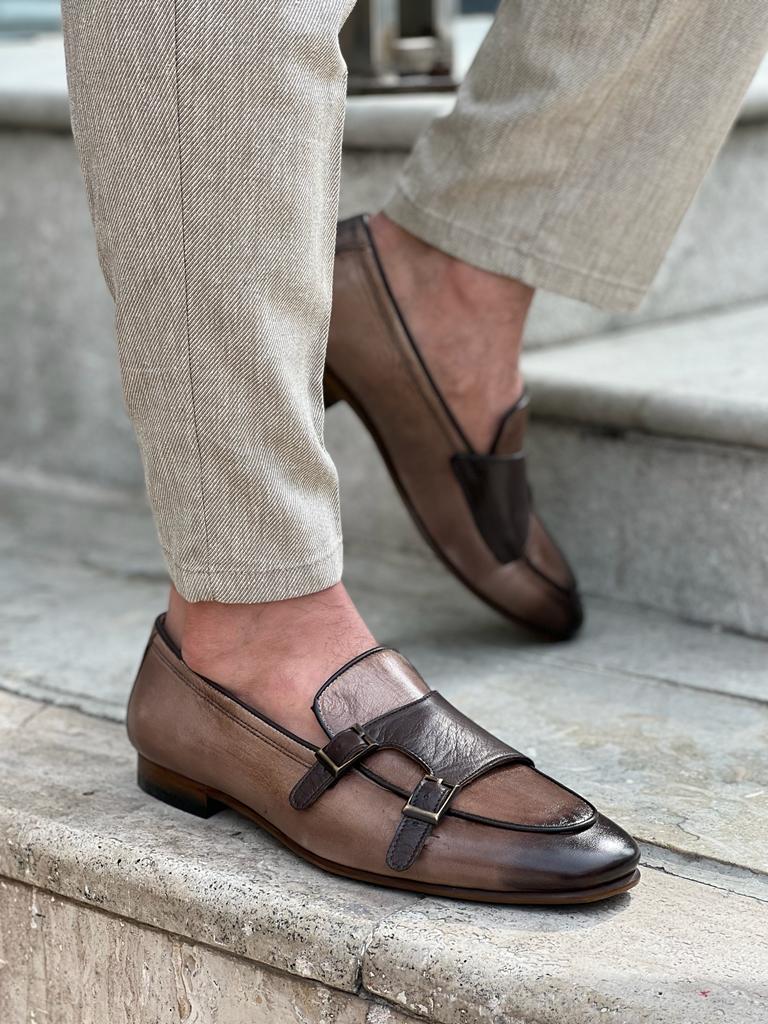 Benson Double Buckled Detailed Genuine Beige Loafer