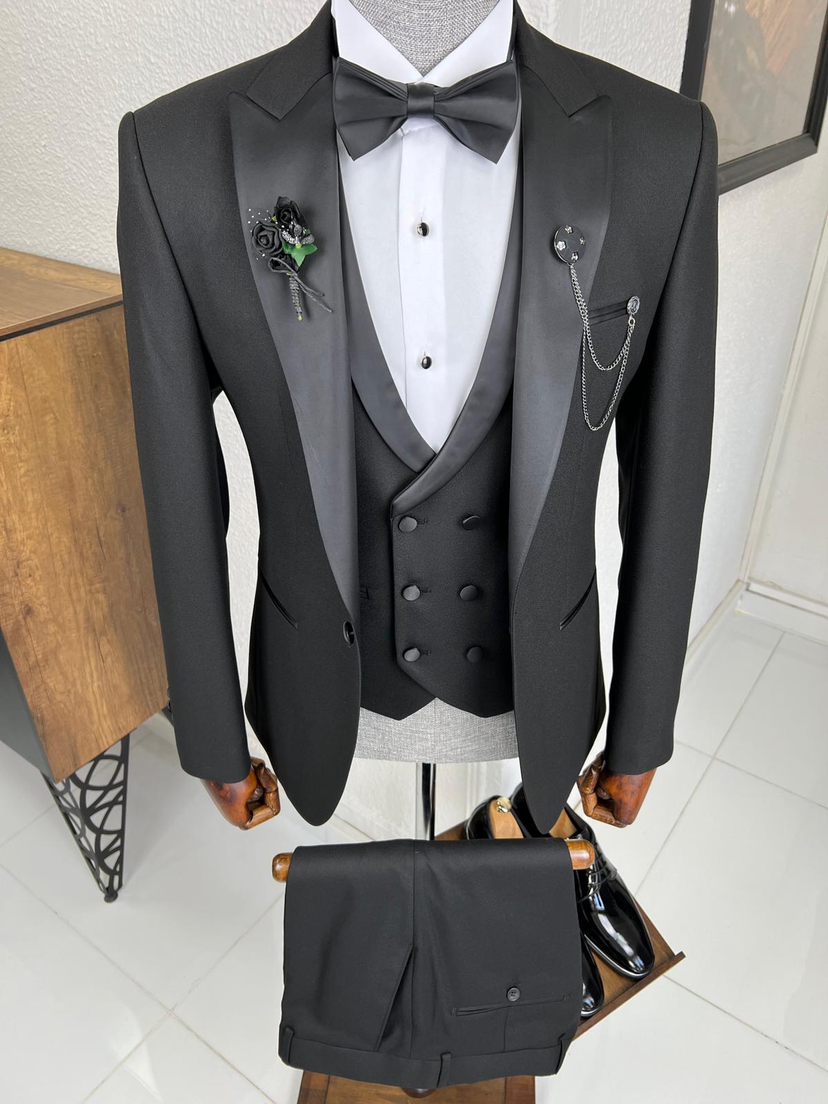 Luxe Slim Fit Dovetail Collared Black Tuxedo