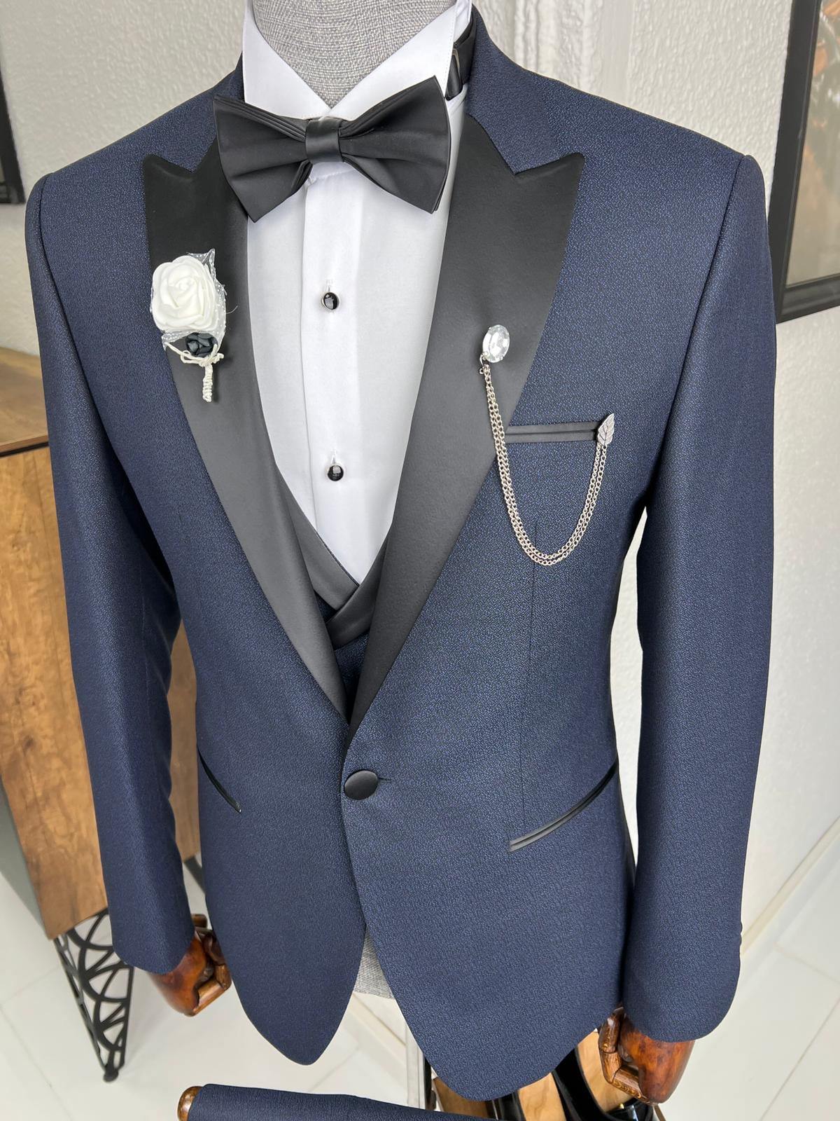 Luxe Slim Fit Dovetail Collared Navy Blue Tuxedo