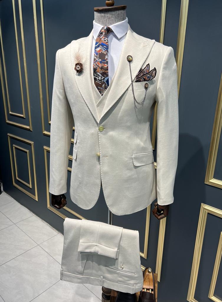 Mazonni Danielle Beige Slim Fit Peak Lapel Suit