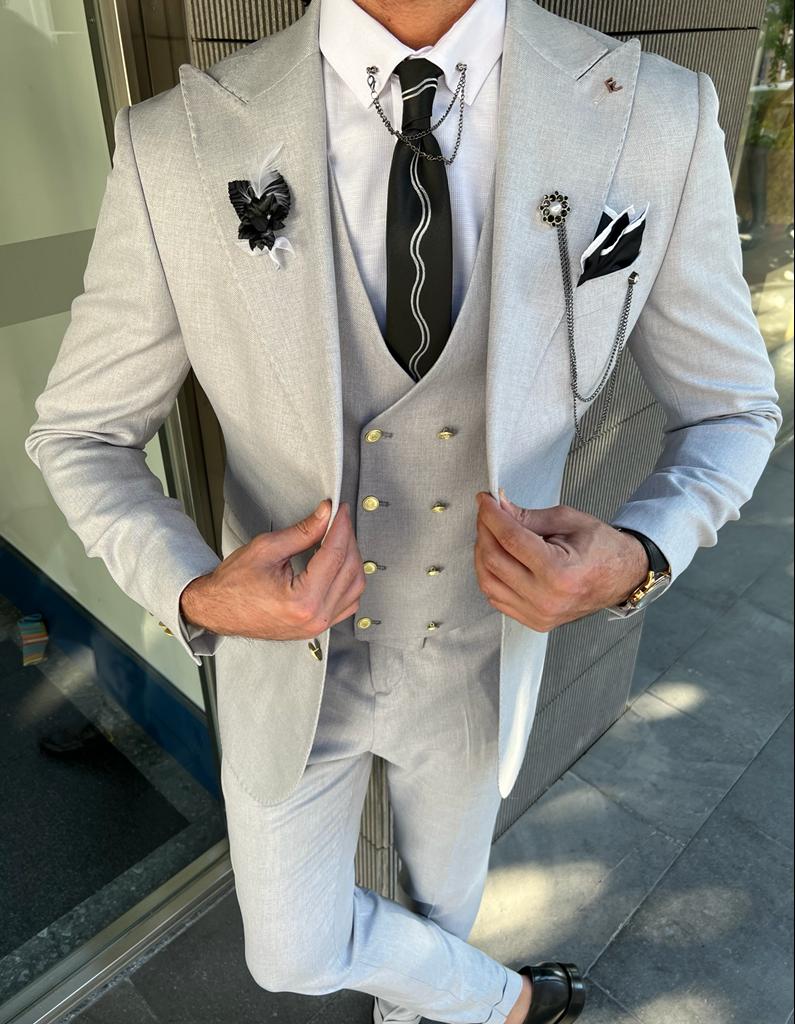 Mazonni Danielle Gray Slim Fit Peak Lapel Suit