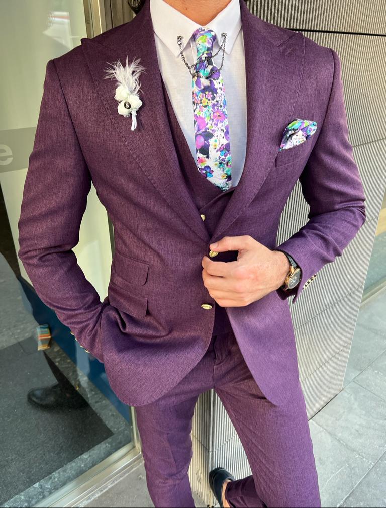 Mazonni Danielle  Purple Slim Fit Peak Lapel Suit